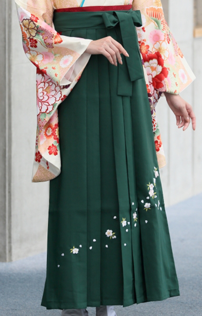 卒業袴HC-008（宅配レンタル）緑色刺繍袴