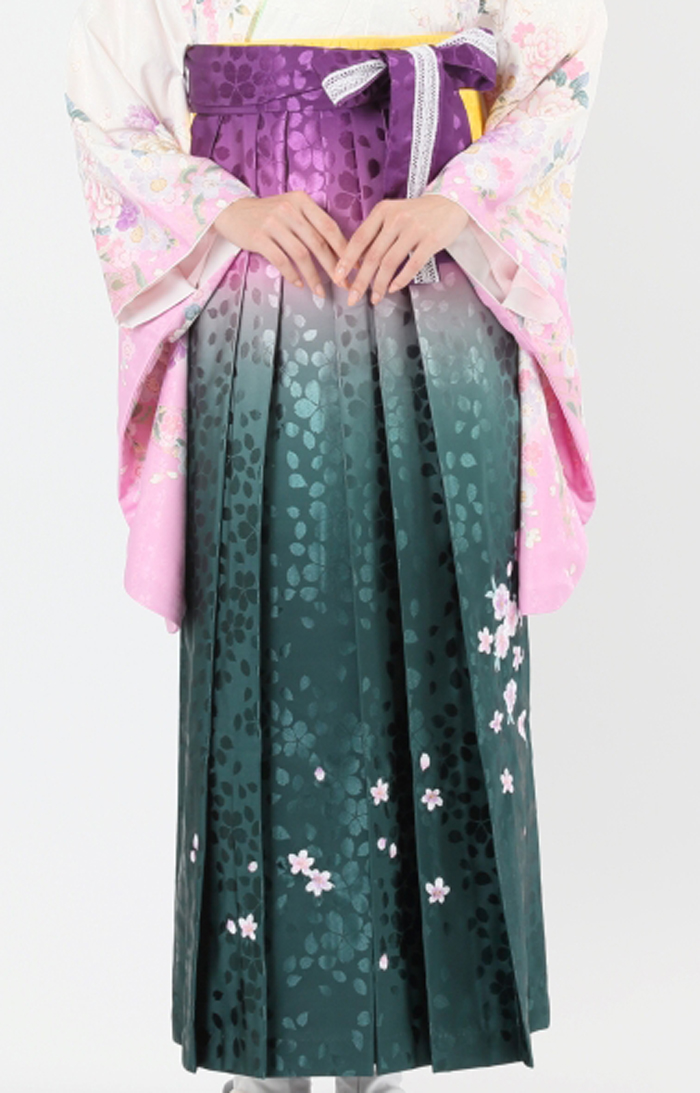 卒業袴HC-025（宅配レンタル）緑色紫色ぼかし刺繡袴