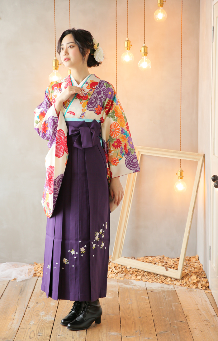 卒業袴HC-010（宅配レンタル）紫色刺繡袴