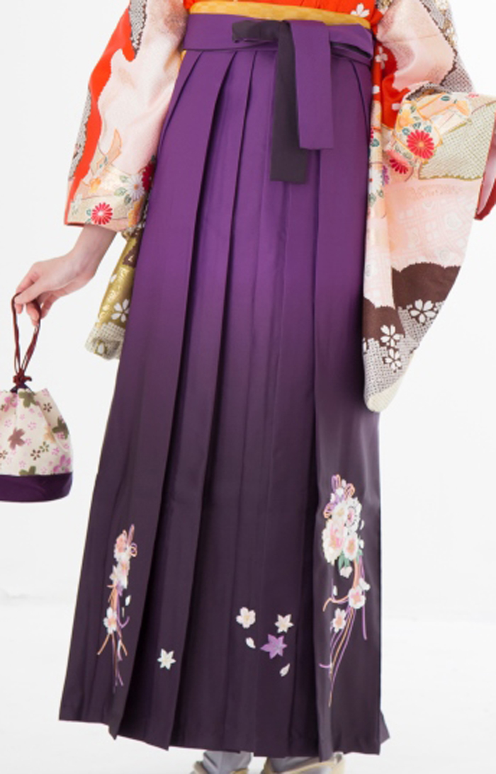 卒業袴HK-002（宅配レンタル）紫色ぼかし刺繡袴