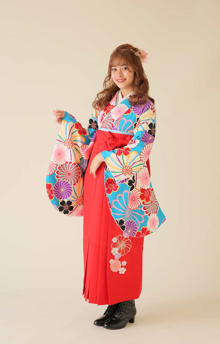 卒業袴HT-002（宅配レンタル）赤色刺繍袴