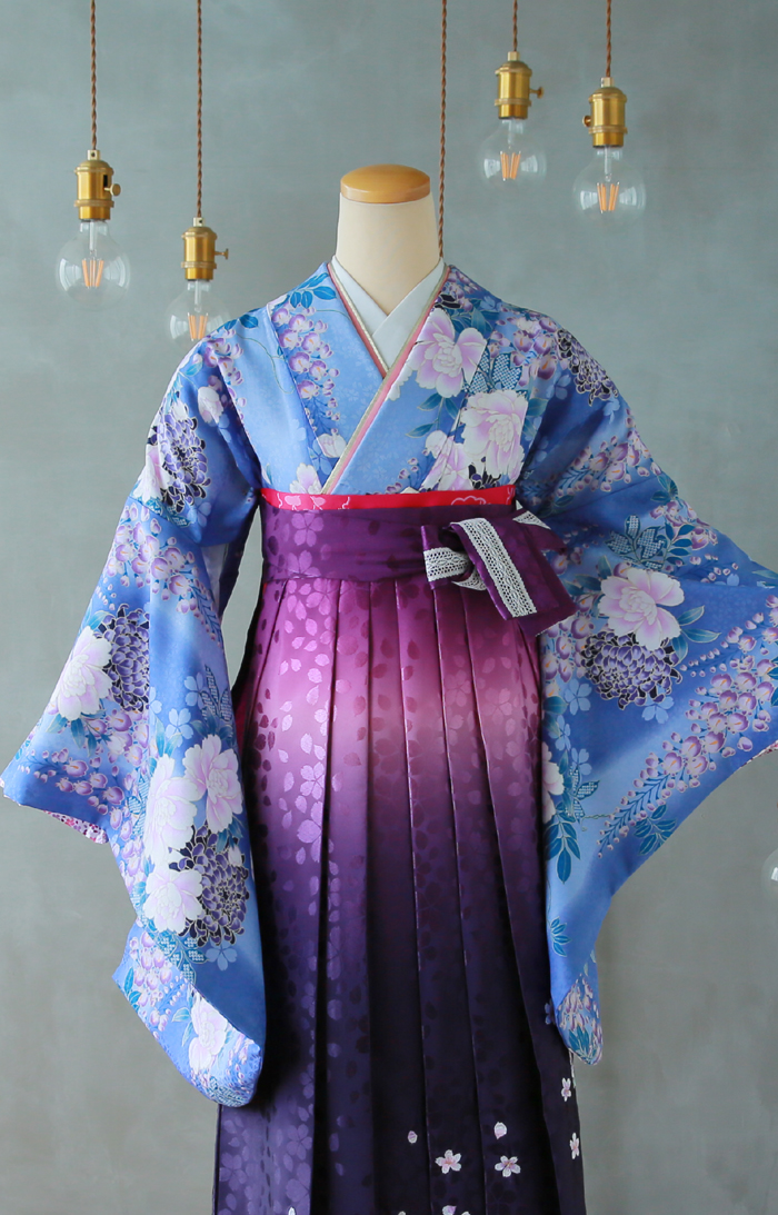 卒業袴KC-006（宅配レンタル）青色エレガント着物