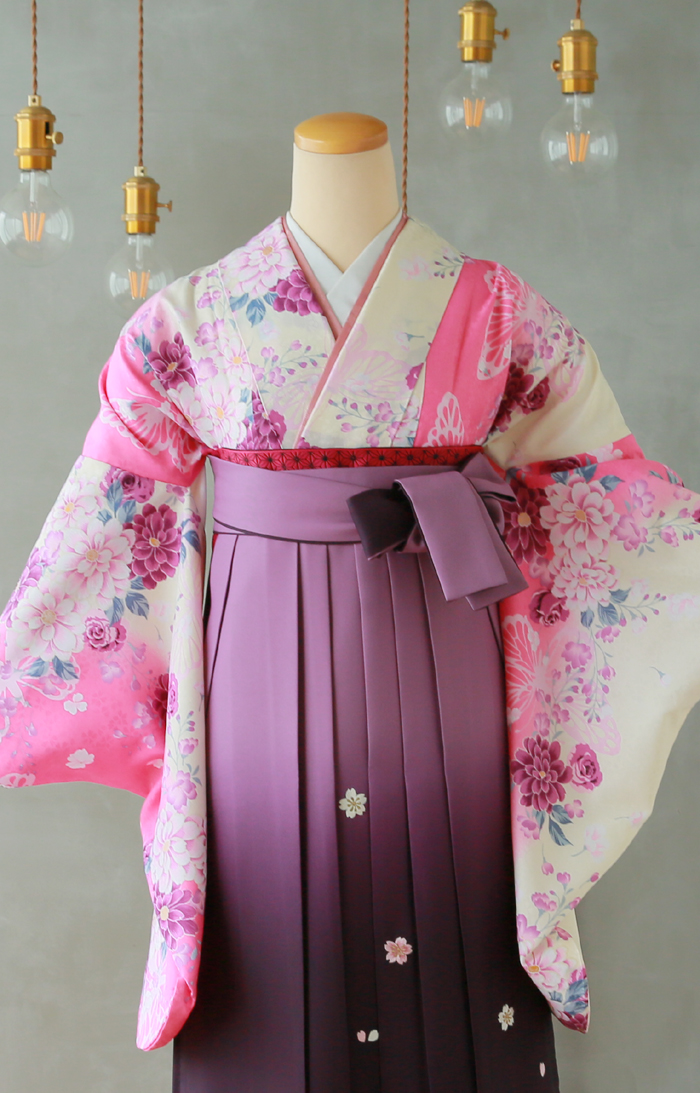 卒業袴KC-007（宅配レンタル）ピンク色エレガント着物