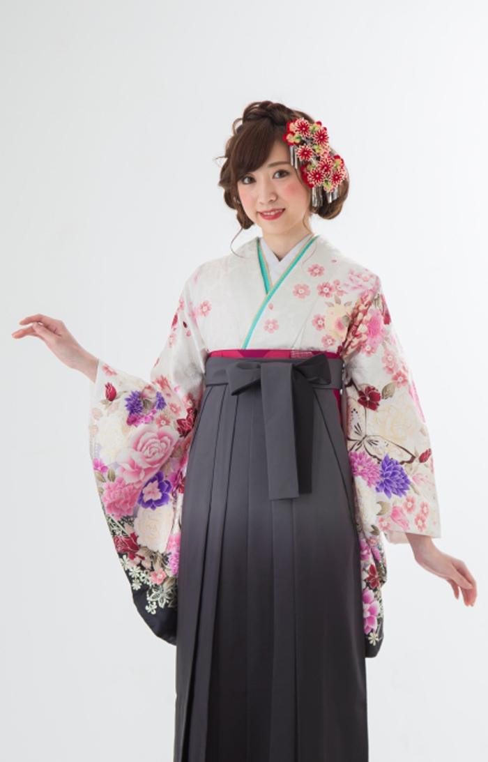 卒業袴KC-016（宅配レンタル）白色エレガント着物