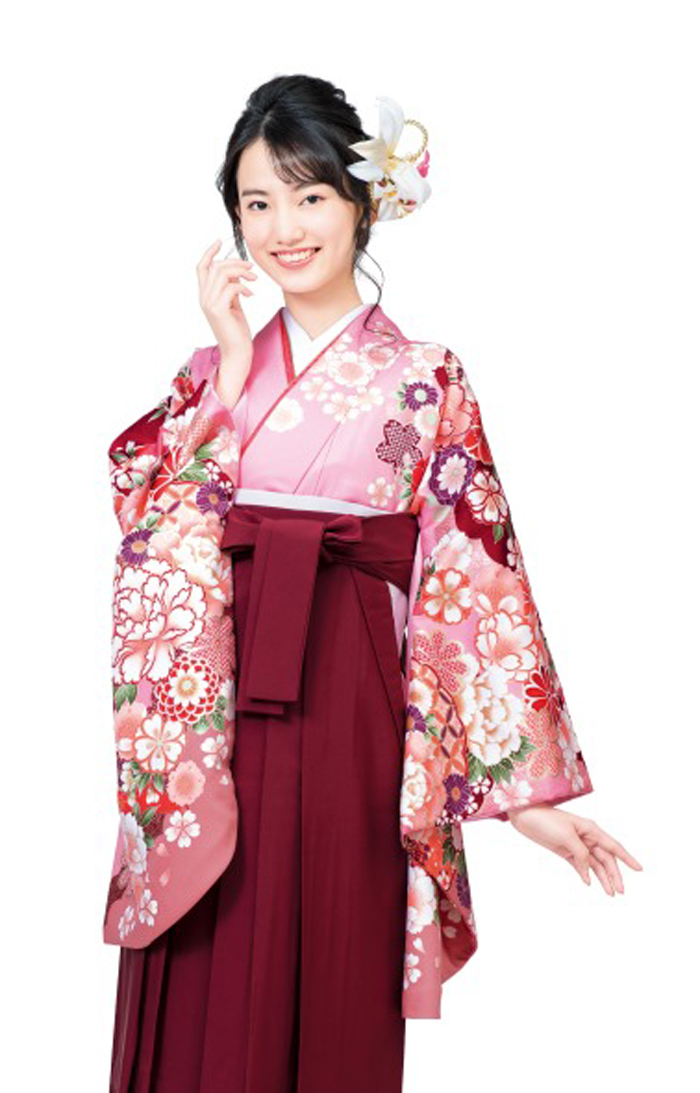卒業袴KC-018（宅配レンタル）ピンク古典柄着物