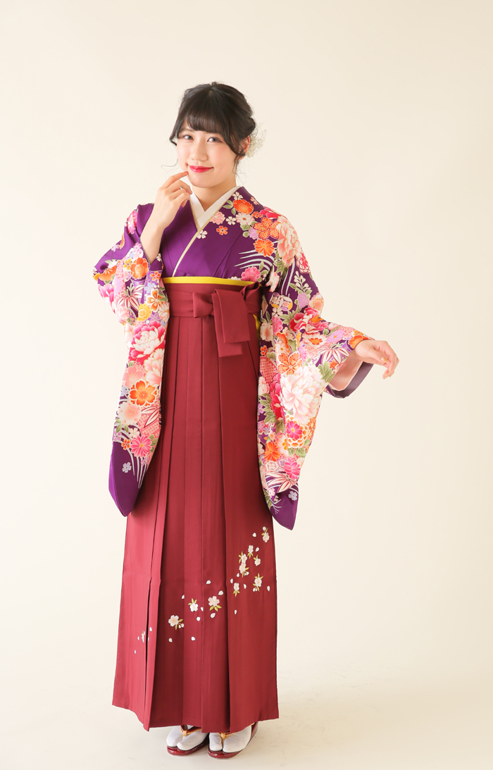 卒業袴KC-033（宅配レンタル）紫色古典柄着物