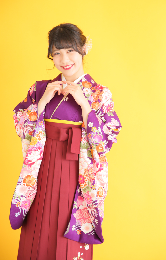 卒業袴KC-033（宅配レンタル）紫色古典柄着物