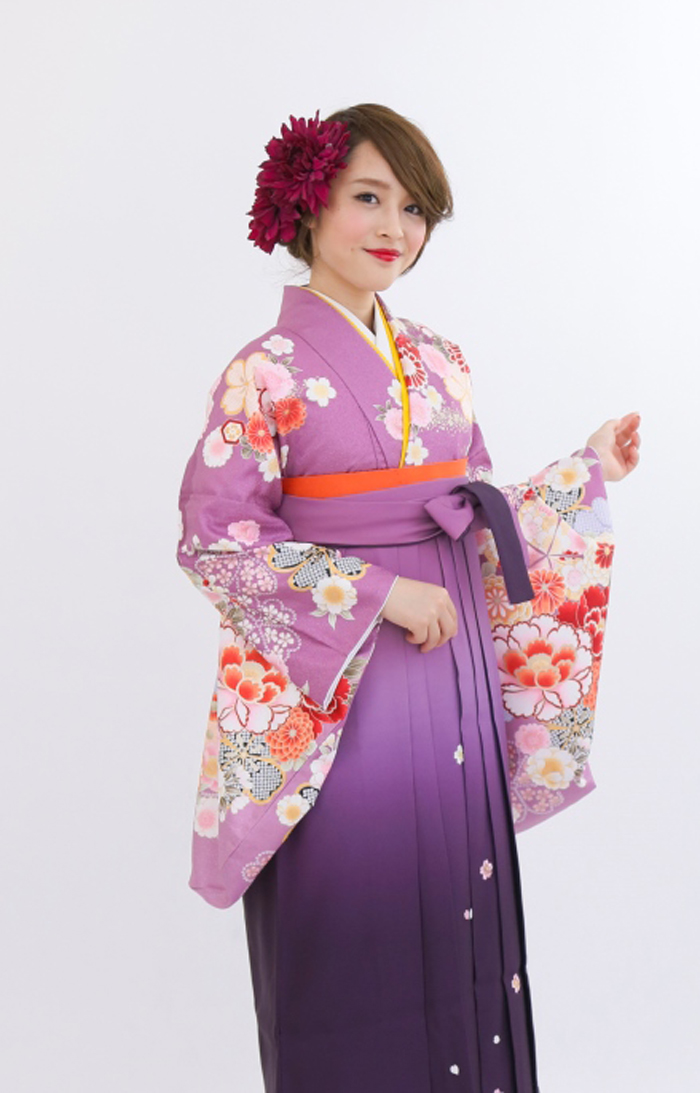卒業袴KC-044（宅配レンタル）紫色古典柄着物